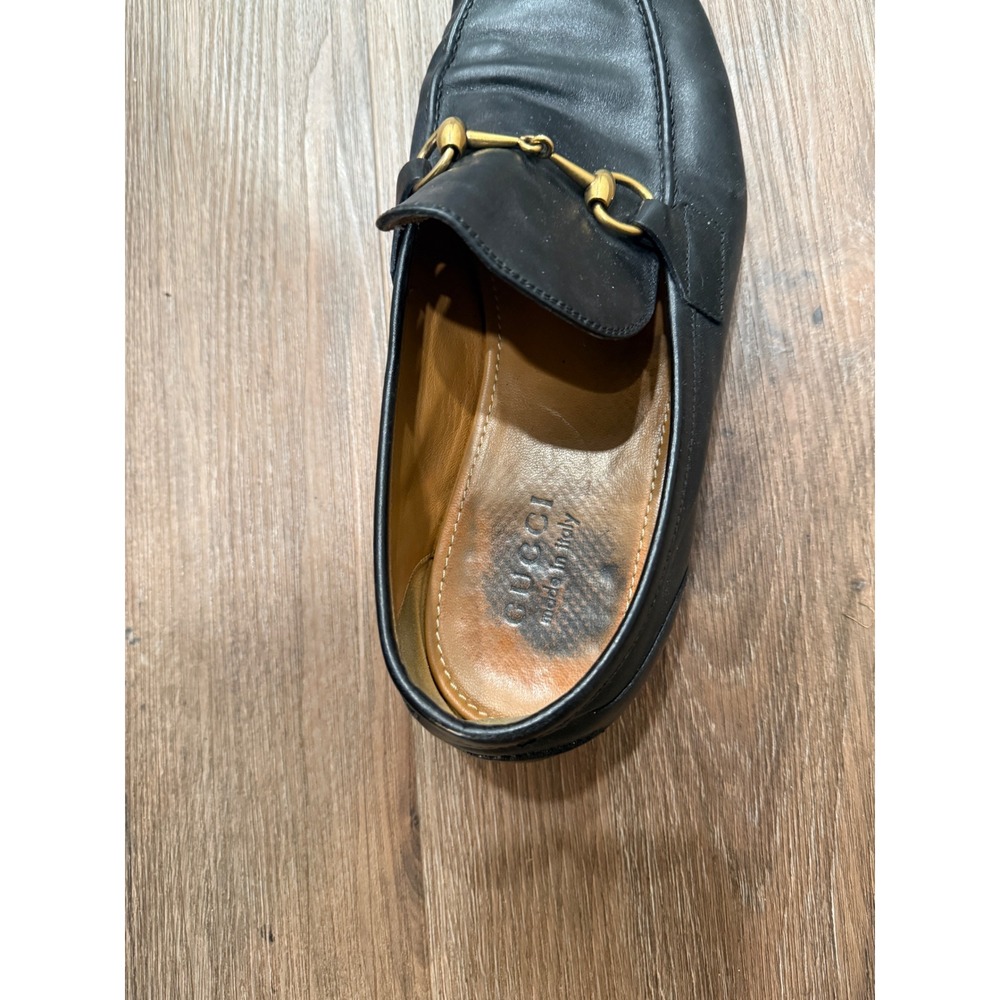 Gucci Mens Black Leather Horsebit Loafers Gold Hardware amputee right shoe 10 - Picture 5 of 9